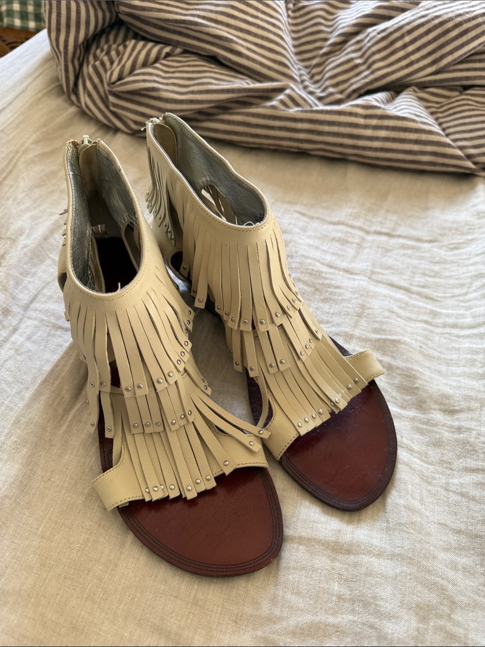 Matiko Beige Fringe Gladiator Sandals